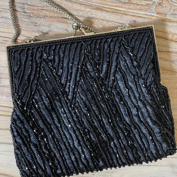 Vintage MAGID Black BEADed Evening Bag - Picture 1 of 6